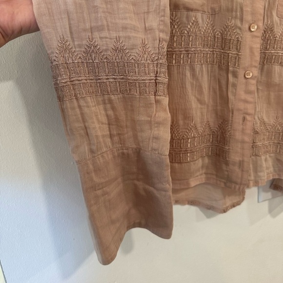 Chelsea Flower Crochet Women’s Silk Like Long Sleeve Button Blouse Boho Pink - Picture 3 of 8